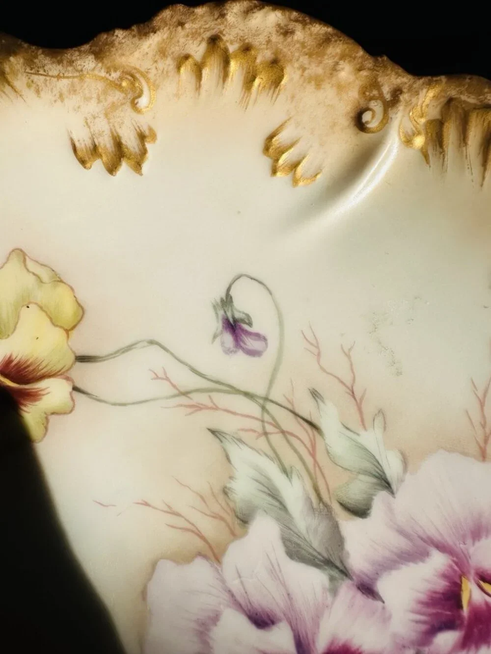 Antique Limoges France White Scalloped Gold Trim Porcelain Plate Painted Floral